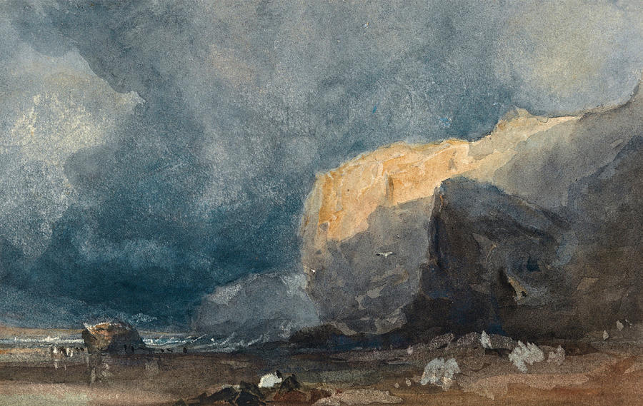 Near Ventnor. Coastal Landscape with Dark Sky Drawing by Eugene Isabey