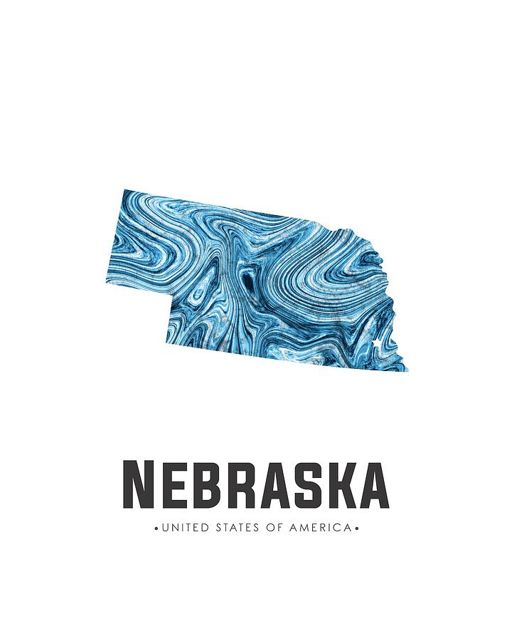 Nebraska Map Art Abstract in Blue Mixed Media by Studio Grafiikka