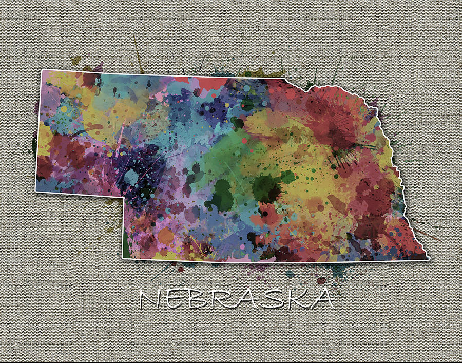Nebraska Map Digital Art - Nebraska Map Color Splatter 5 by Bekim M