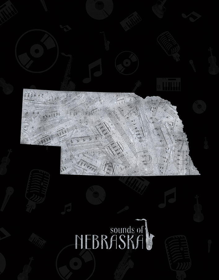 Nebraska Map Music Notes 2 Digital Art by Bekim M