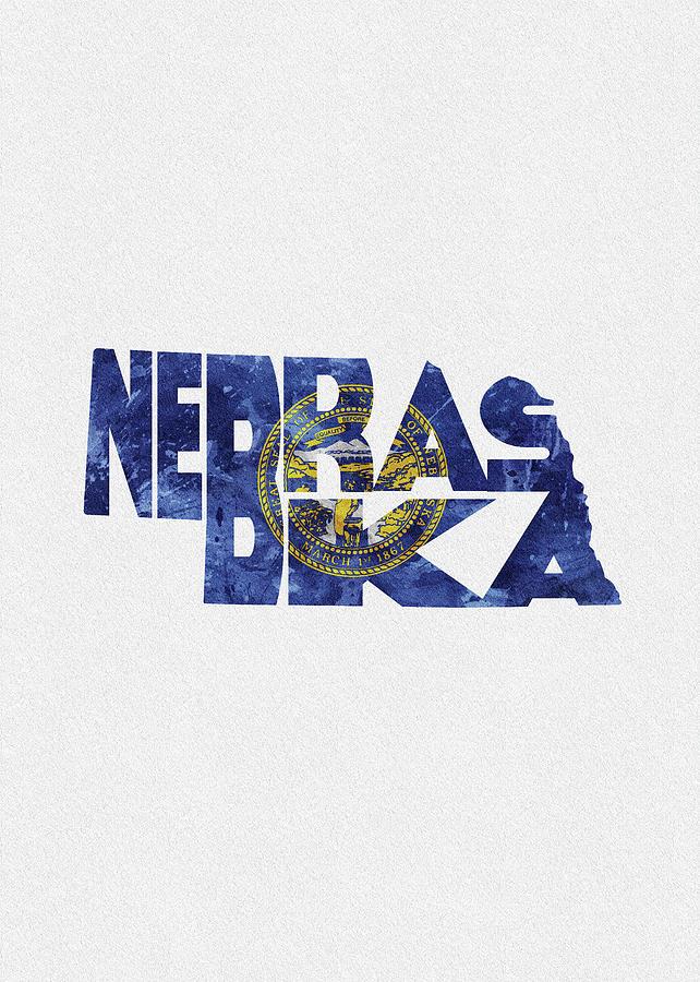 Nebraska Typographic Map Flag Painting by Inspirowl Design