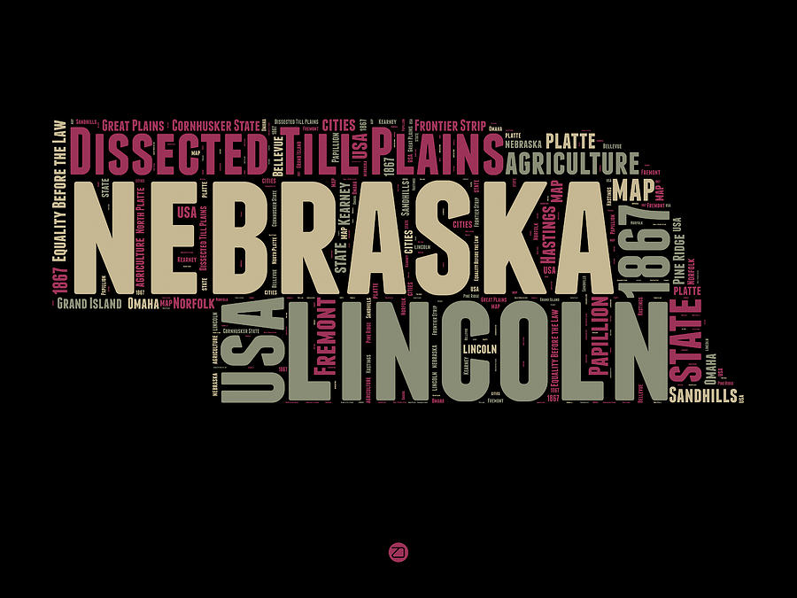 Nebraska Map Digital Art - Nebraska Word Cloud 1 by Naxart Studio