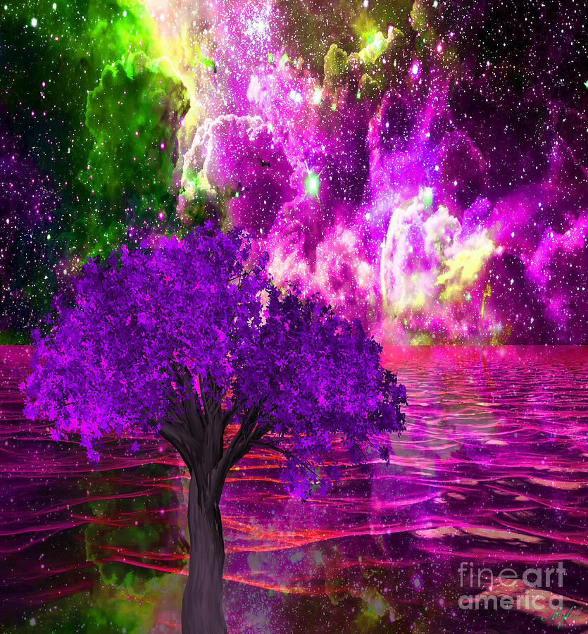 Nebula Tree Ocean Dream Painting by Saundra Myles