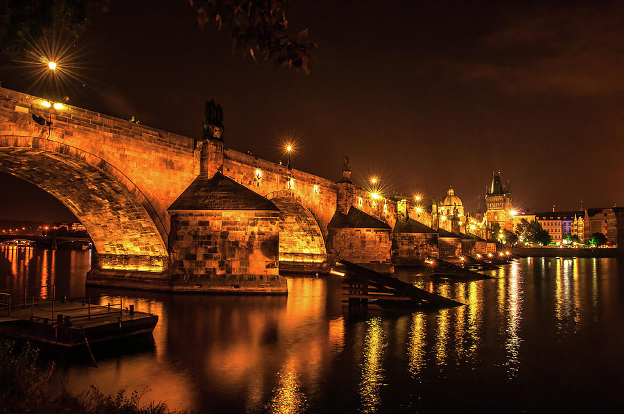 Architecture Photograph - Necklace of Golden Lights. Charles Bridge by Jenny Rainbow