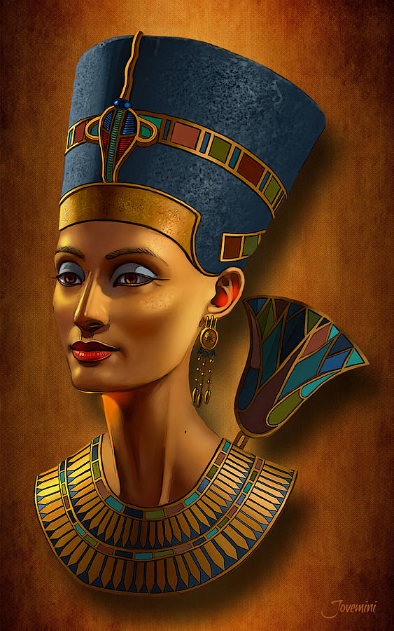 Nefertiti Egyptian Queen on Papyrus Painting by Jovemini J