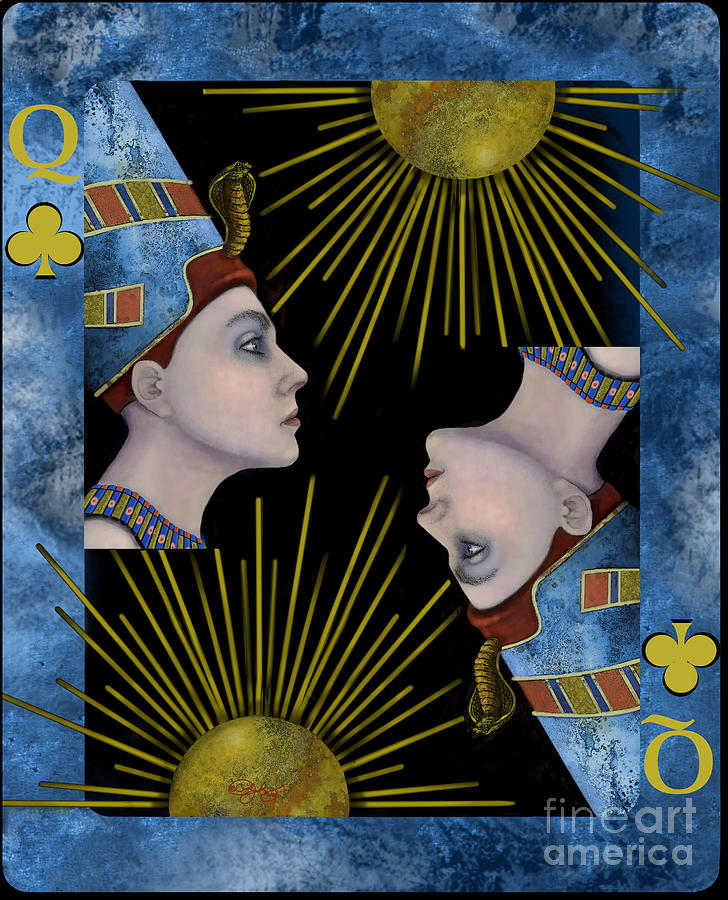 Queen Digital Art - Nefertiti queen of Clubs by Carol Jacobs