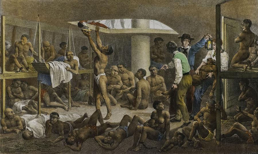 Negros in the cellar of a slave boat., Johann Moritz Rugendas 1802-1858 Painting by Celestial Images