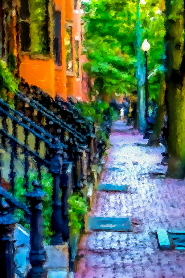 Boston Painting - Neighborhood sidewalk in Bostons Back Bay by Thomas Logan