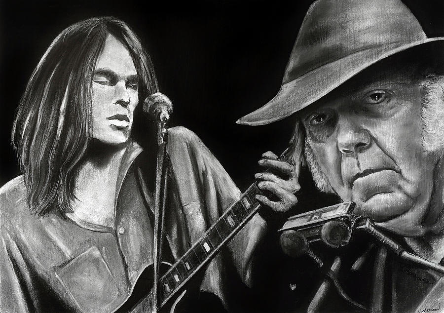Neil Young and Neil Old Drawing by William Underwood