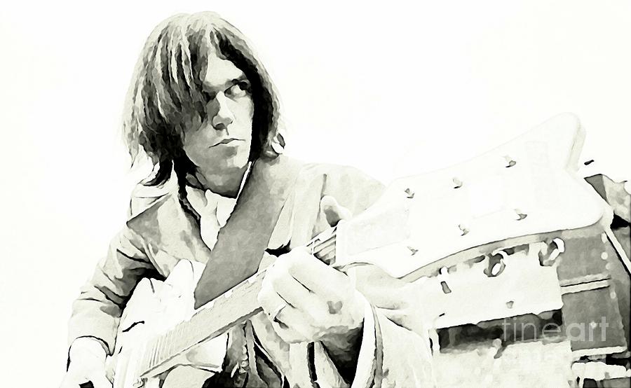 Guitar Painting - Neil Young Watercolor by John Malone