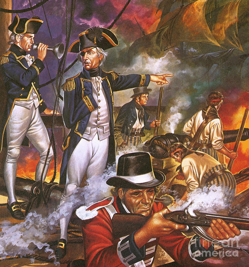 Nelson in the battle of Trafalgar Painting by Ron Embleton