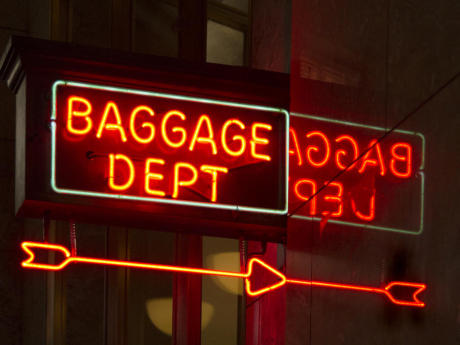 Neon Baggage Sign Photograph by Jean Noren