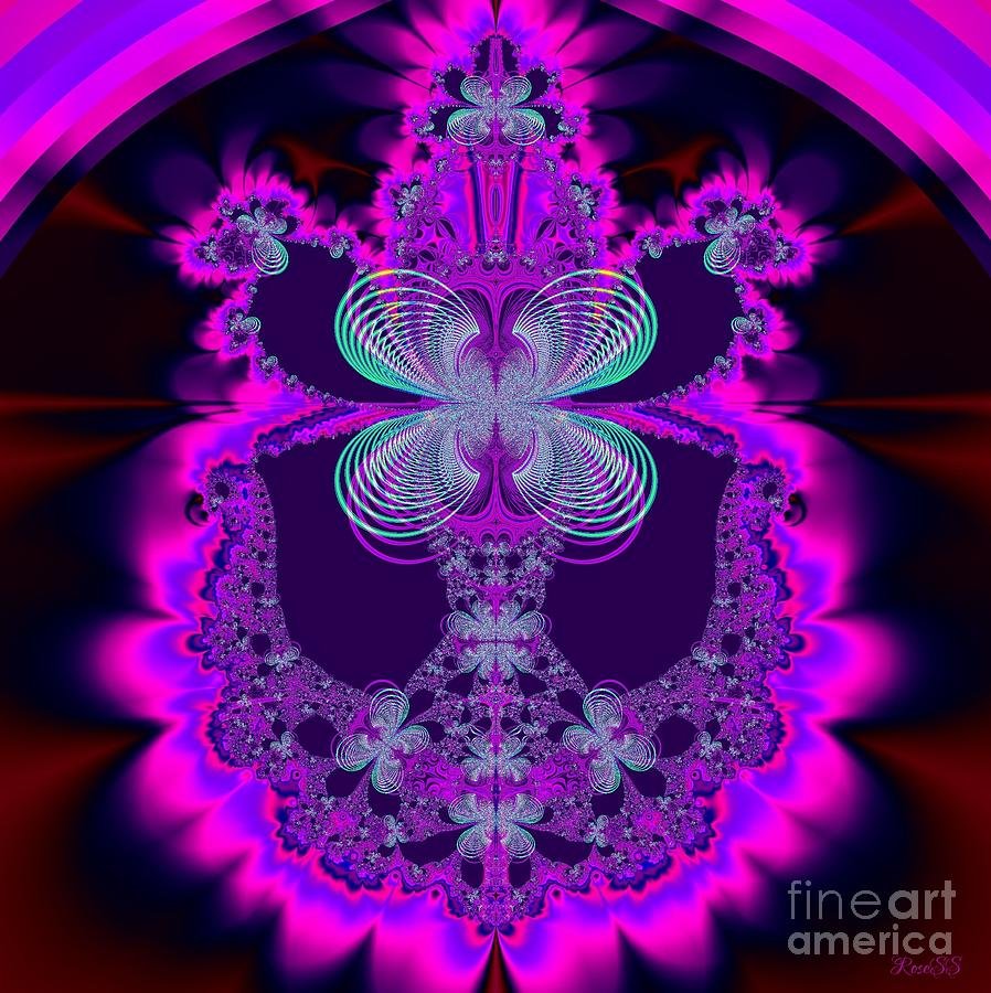 Butterfly Digital Art - Neon Butterflies and Rainbow Fractal 137 by Rose Santuci-Sofranko