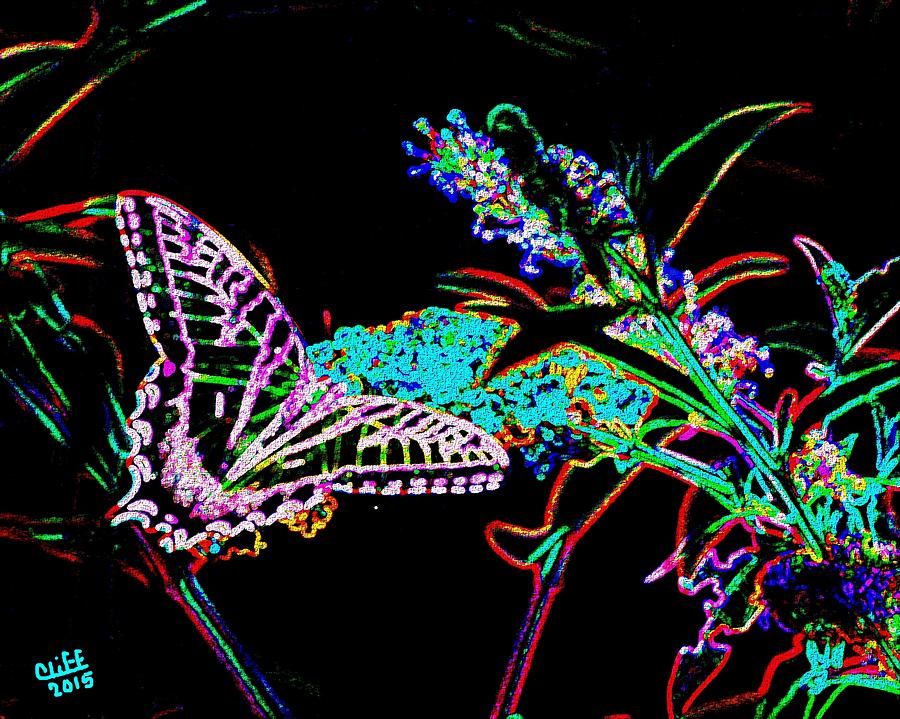 Neon Butterfly Painting by Cliff Wilson