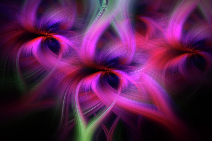 Abstract Photograph - Neon Disco Night. Purple Pink Black Abstract by Jenny Rainbow