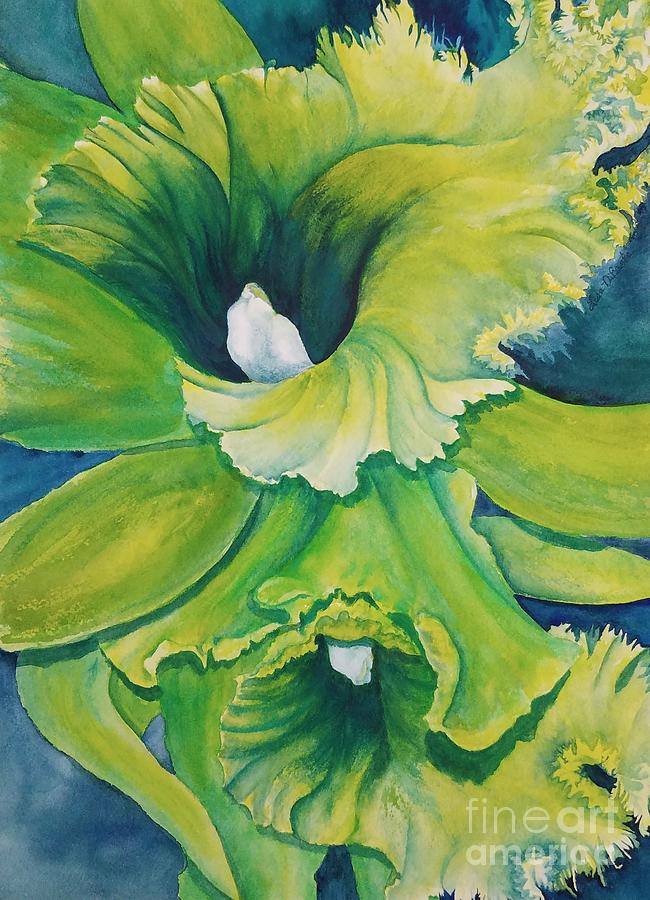 Neon Fluffy Cattleya Orchids Painting by Lisa Debaets
