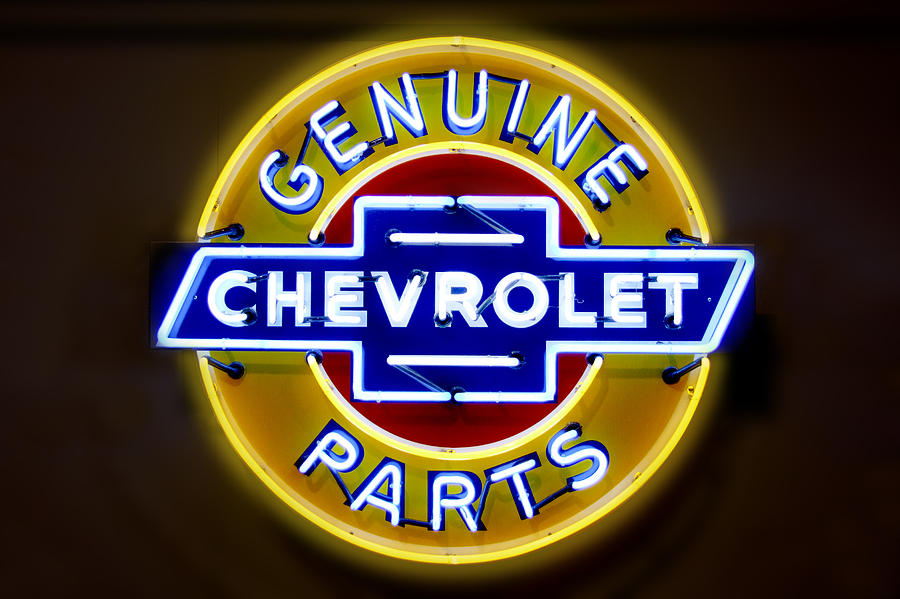 Neon Genuine Chevrolet Parts Sign Photograph by Mike McGlothlen