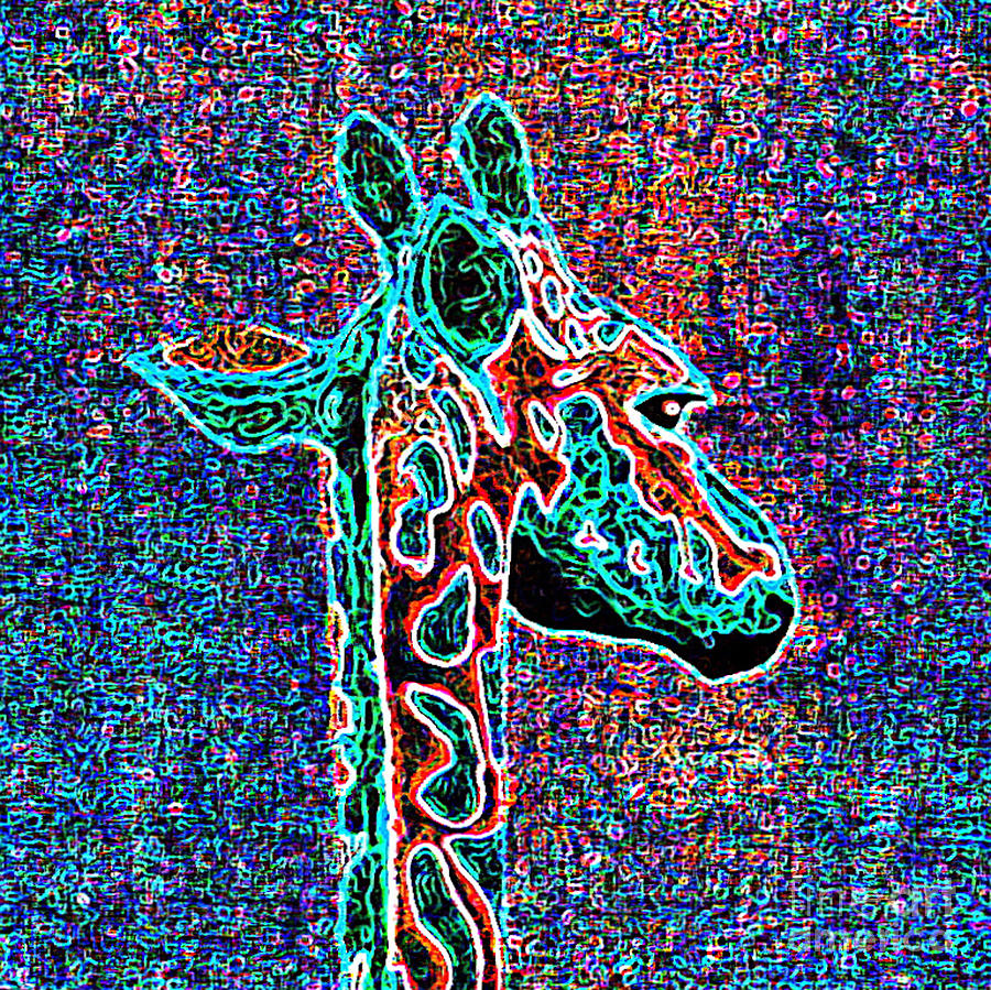 Animal Digital Art - Neon Giraffe by Jerome Stumphauzer