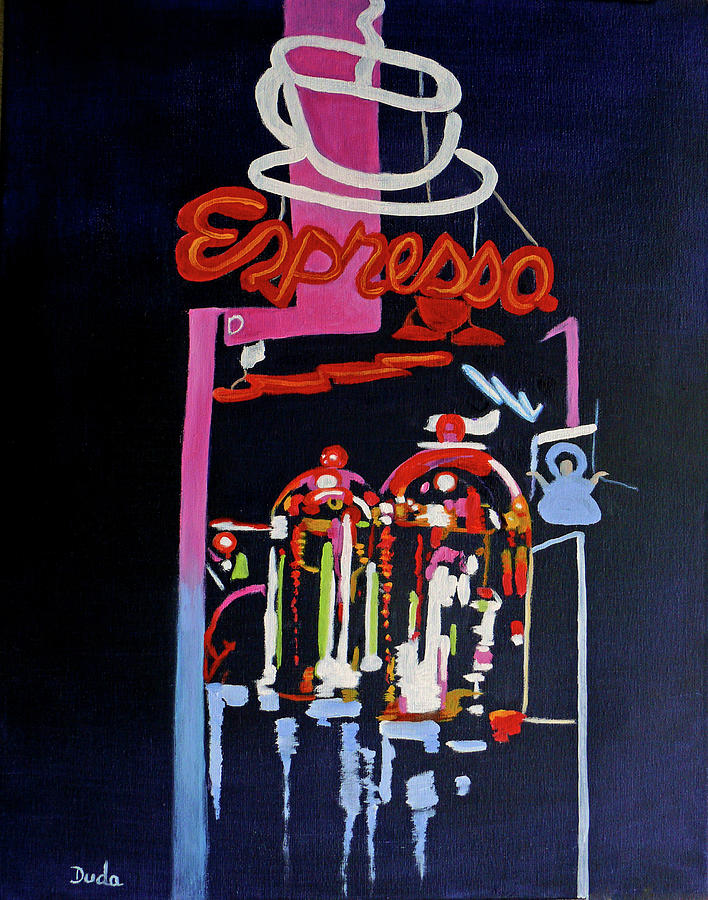 Neon Glow,Brass n Copper Expresso Bar Painting by Susan Duda