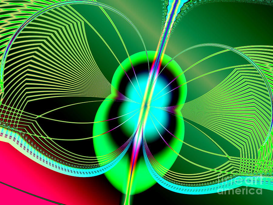 Abstract Digital Art - Neon Green and Blue Firefly Fractal 69  by Rose Santuci-Sofranko