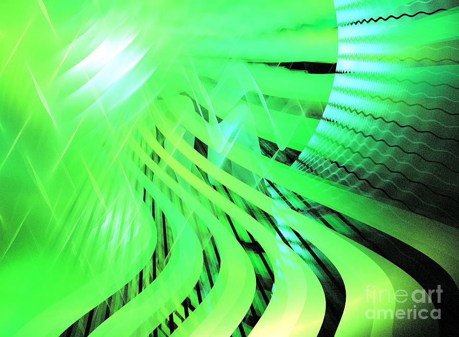 Abstract Digital Art - Neon Green Waves by Kim Sy Ok