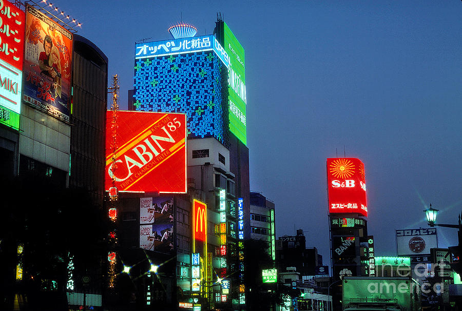 Neon Lights In The Ginza Photograph