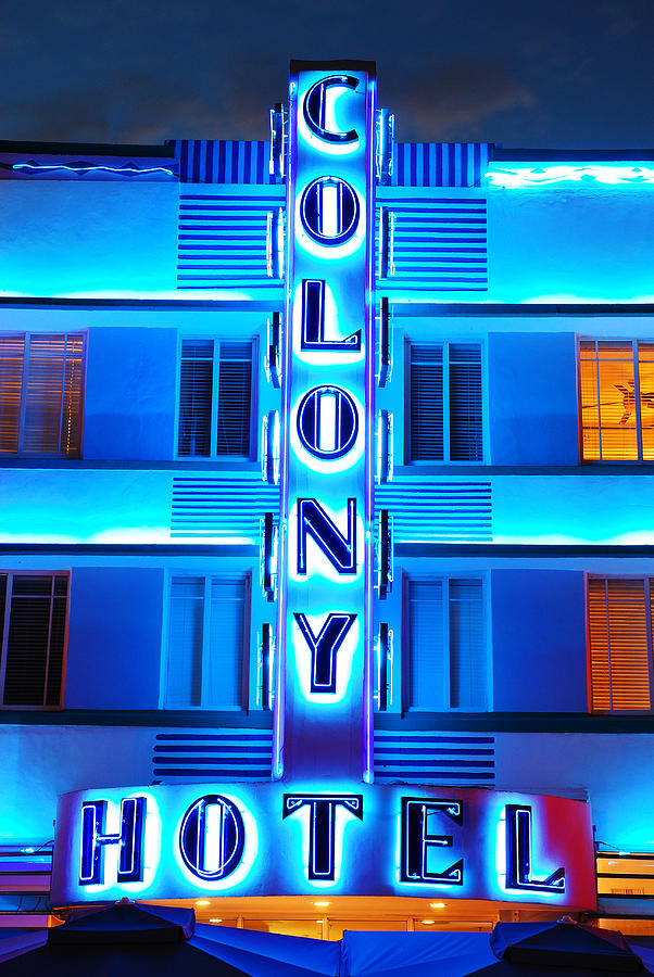 Neon Lights of the Colony Hotel, Miami Beach Photograph by James Kirkikis