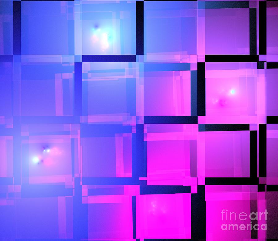 Abstract Digital Art - Neon Pink Grid by Kim Sy Ok