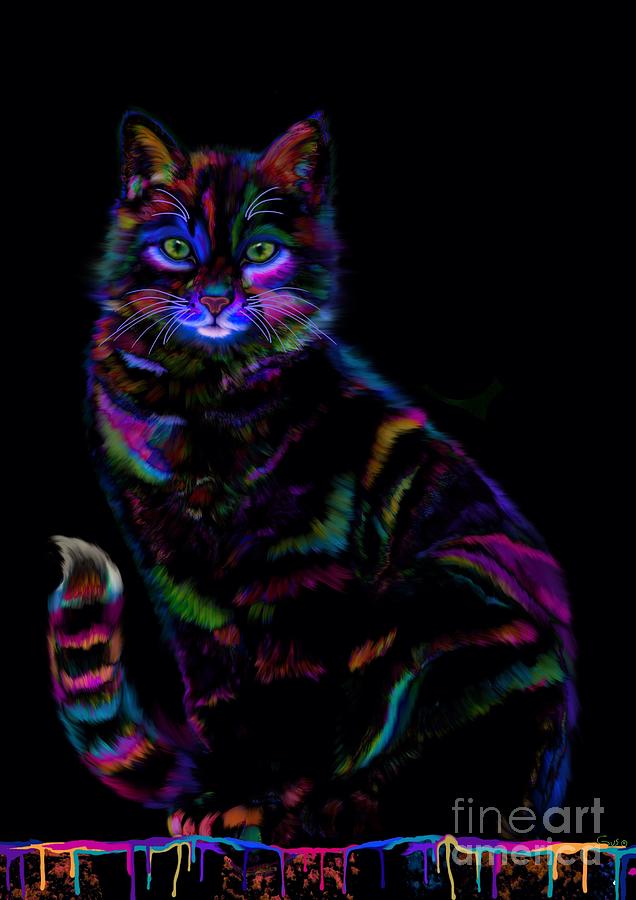 Neon Rainbow Cat Painting by Nick Gustafson