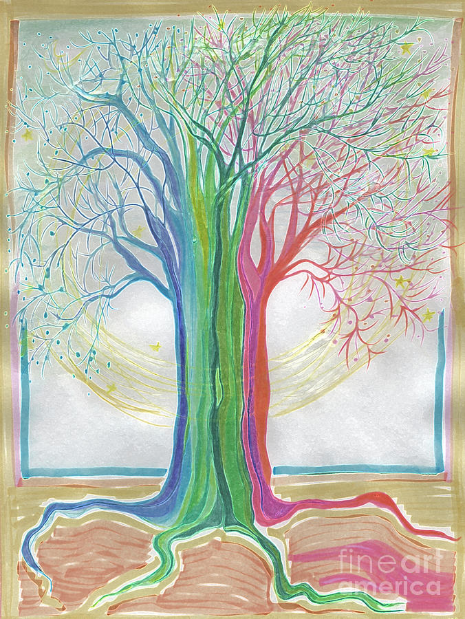 Tree Drawing - Neon Rainbow Tree by jrr by First Star Art