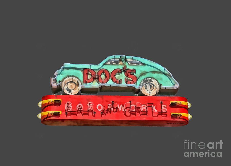 Neon Sign Docs Austin Texas Tee Painting by Edward Fielding