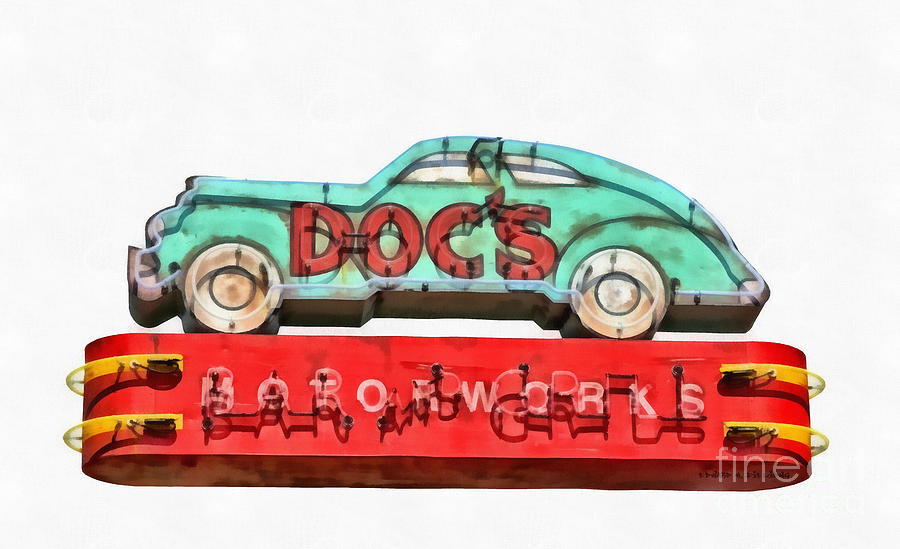 Neon Sign Series Docs Austin Texas Painting by Edward Fielding