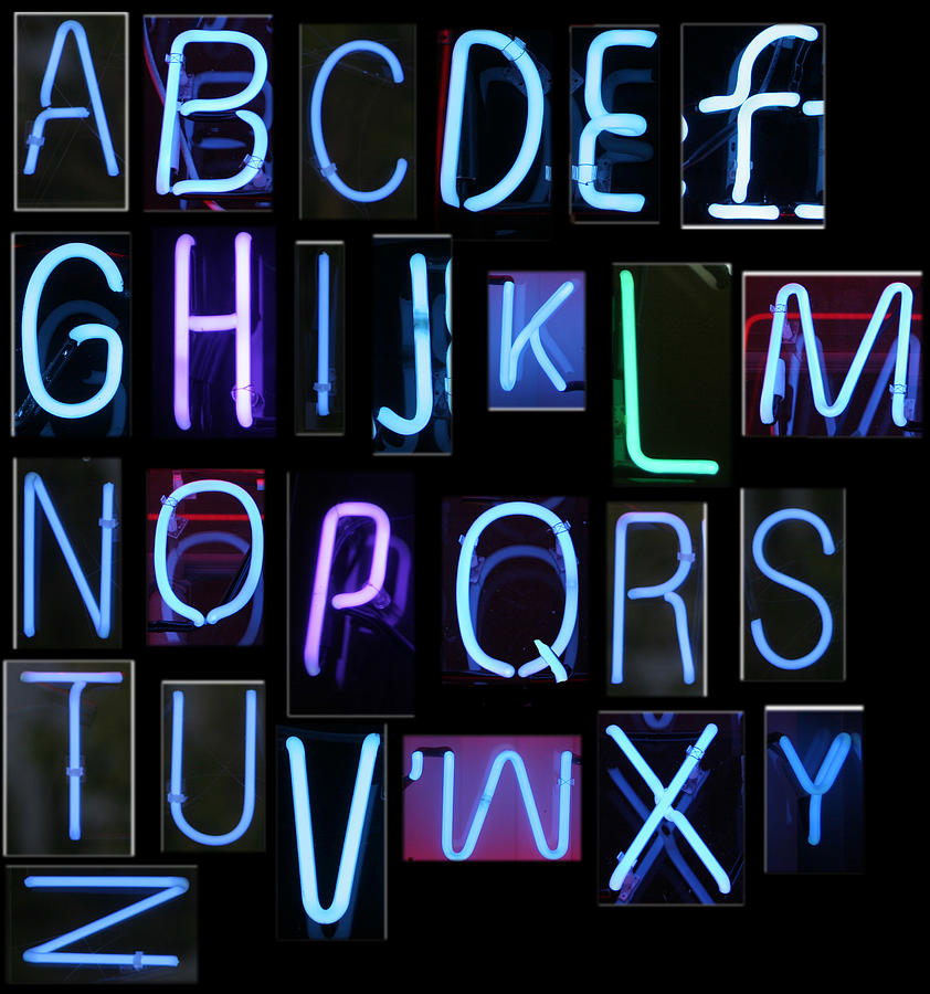 Coffee Photograph - Neon sign series featuring the Alphabet in blue by Mike Ledray