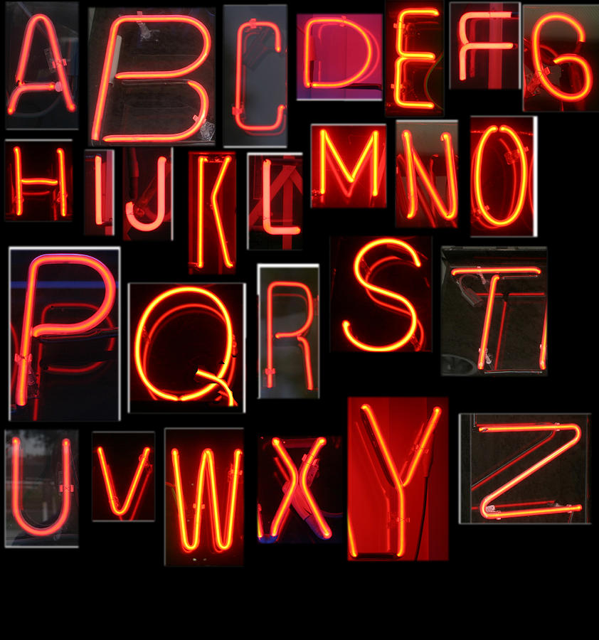 Coffee Photograph - Neon sign series featuring the Alphabet in Red by Mike Ledray