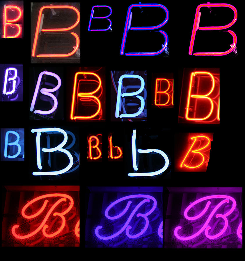 Coffee Photograph - Neon Sign series featuring the letter B  by Mike Ledray