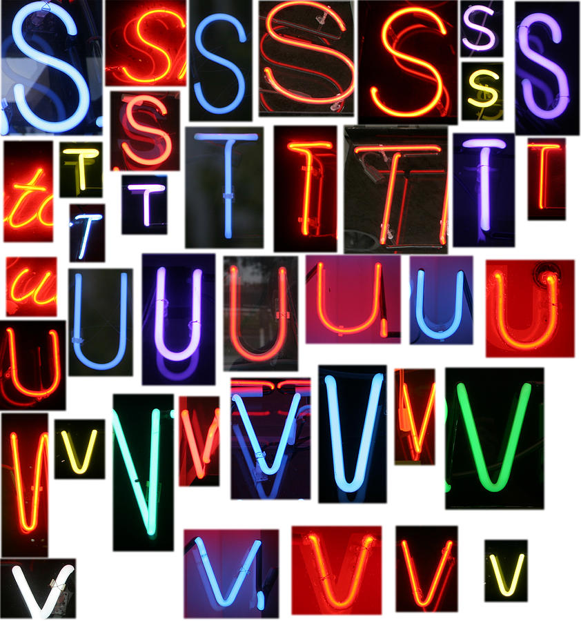 neon sign series letters S through V Photograph by Mike Ledray