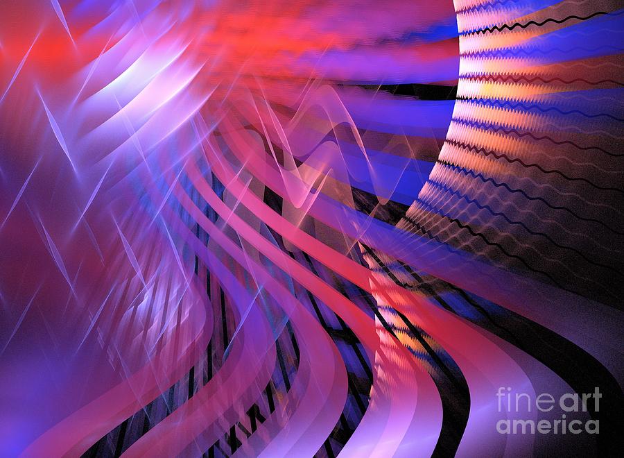 Abstract Digital Art - Neon Waves Red by Kim Sy Ok