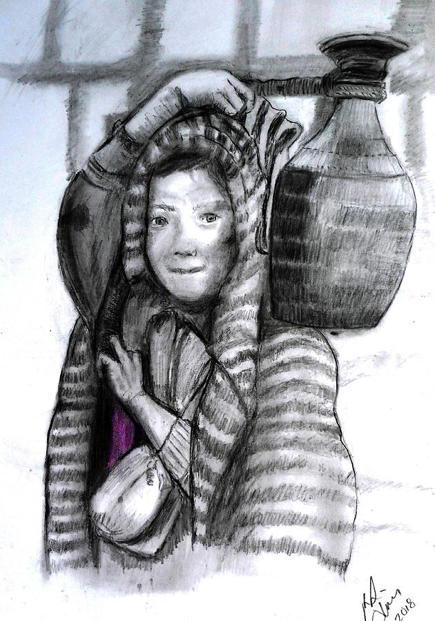 Charcoal Drawing - Nepalese Boy by Ronald L Oliver