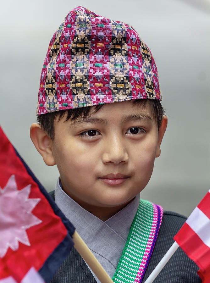 Nepalese Day NYC 2018 Nepalese Boy with Flags Photograph by Robert Ullmann
