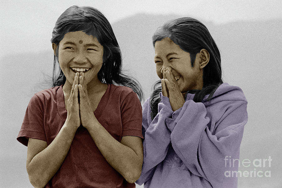 Nepali girls Namaste greeting - Himalayas Photograph by Craig Lovell