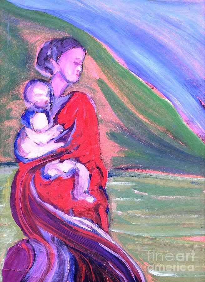 Refugee  Woman with baby Painting by Duygu Kivanc