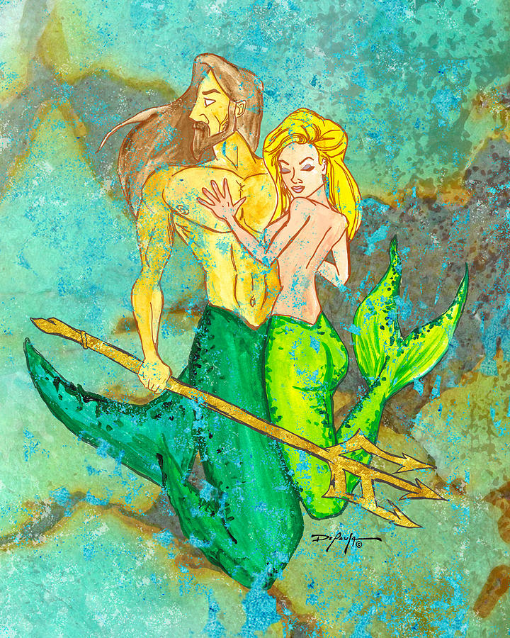 Mermaid Mixed Media - Neptune and Mermaid by William Depaula