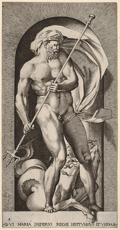 Neptune Drawing by Giovanni Jacopo Caraglio