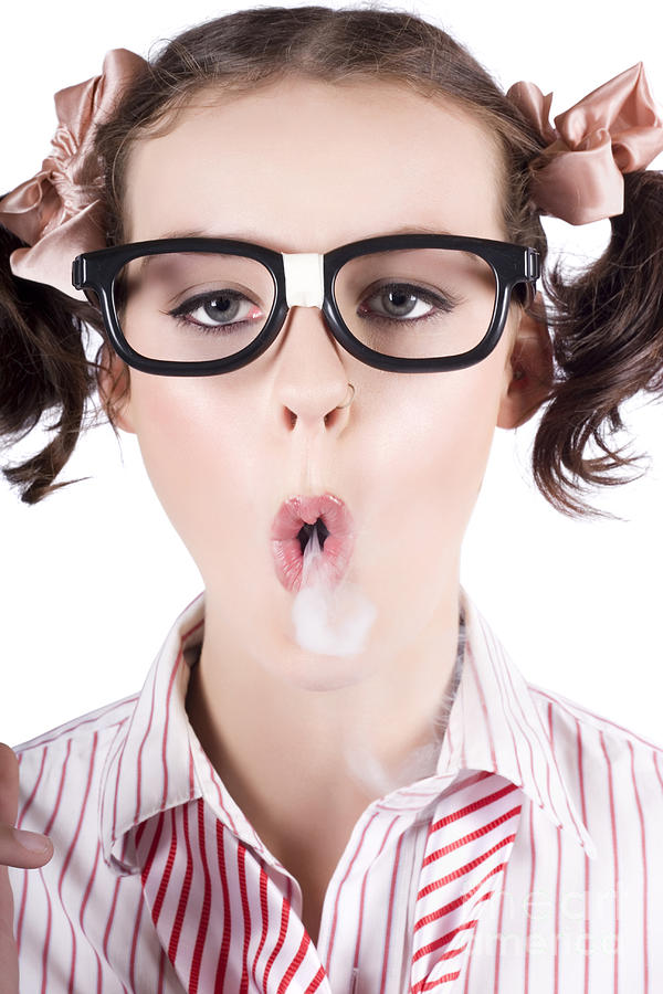 Addiction Photograph Nerd Girl Blowing Smoke Rings From Cigarette By Jorgo Photography Wall Art Addiction Photograph Nerd Girl Blowing Smoke Rings From Cigarette By Jorgo Photography Wall Art