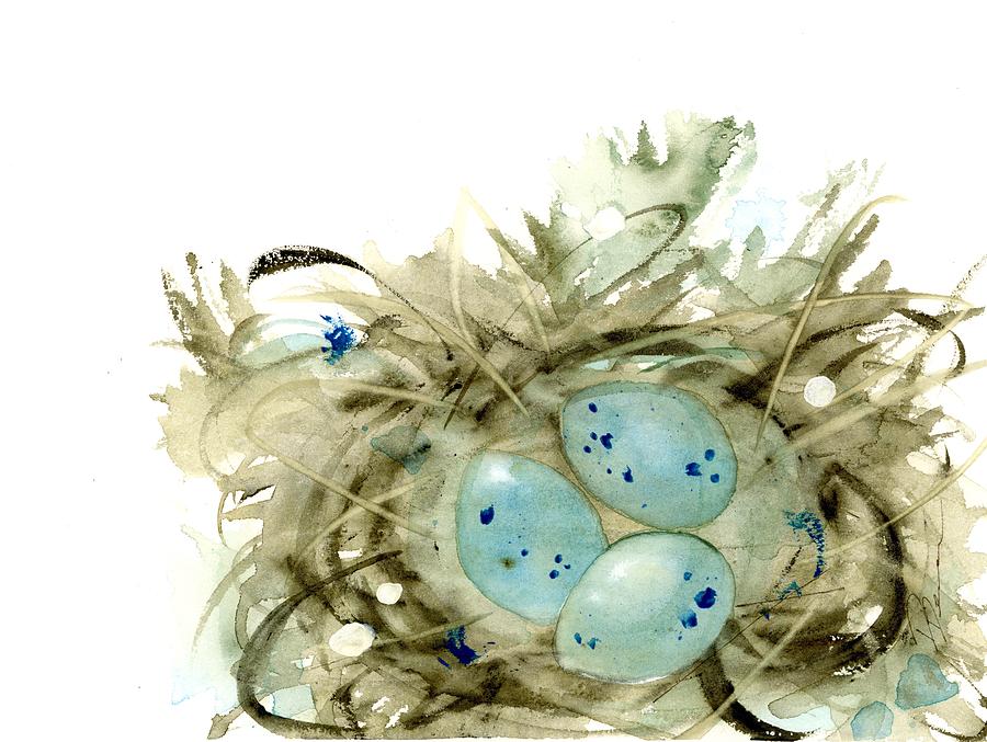 Nest and 3 Eggs Painting by Dawn Derman