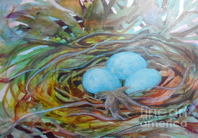 Nest with Blue Eggs Painting by Joan Clear