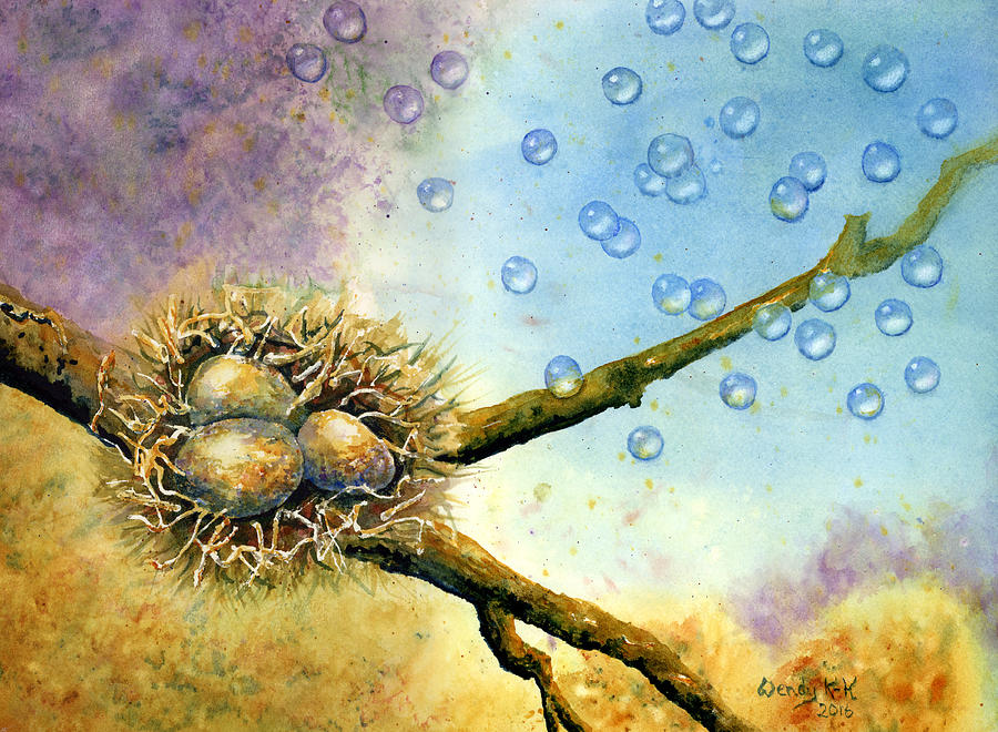 Nest with Bubbles Painting by Wendy Keeney-Kennicutt