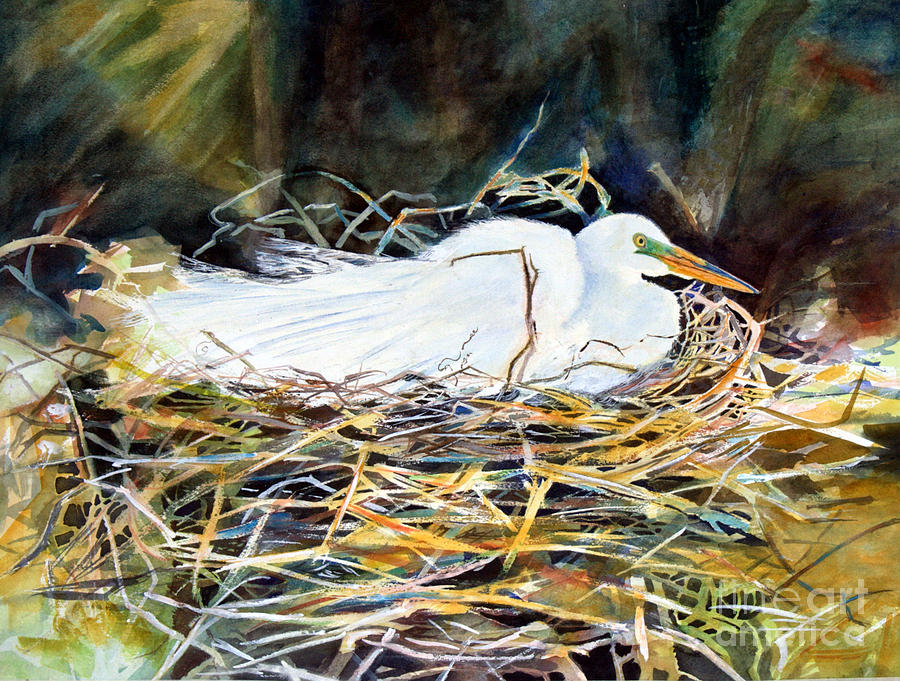 Nesting Egret Painting by Joan Dorrill