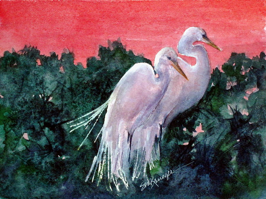 Nesting Egrets Painting by Suzanne Krueger