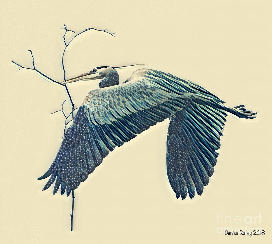 Nesting Heron Mixed Media by Denise Railey